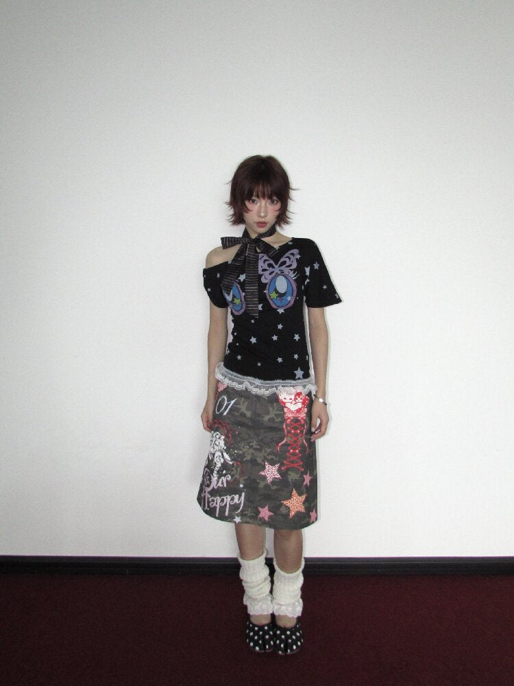 Graffiti Print Camouflage Skirt【s0000018659】
