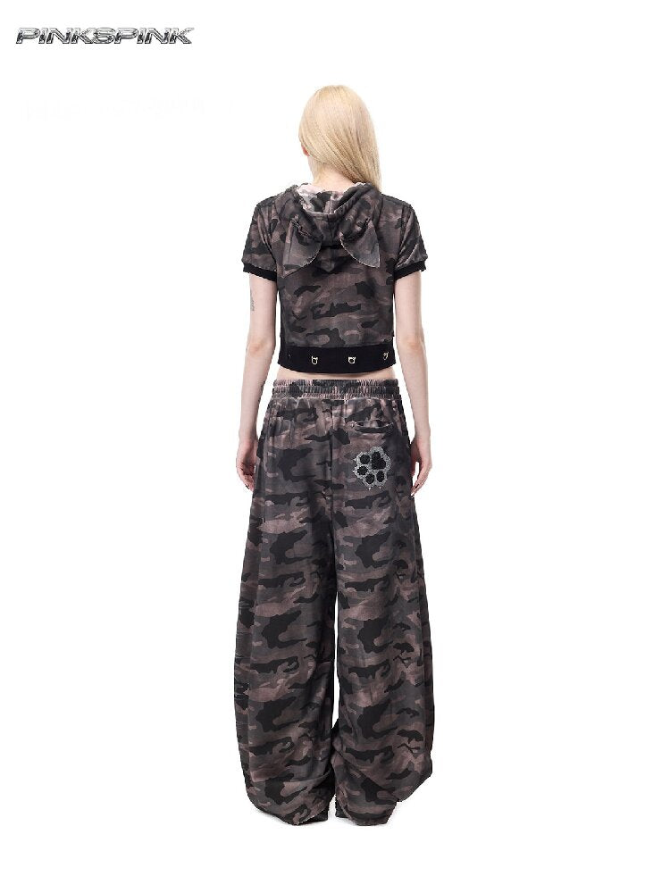Rhinestone Camo Riveted Sweatpants【s0000017727】