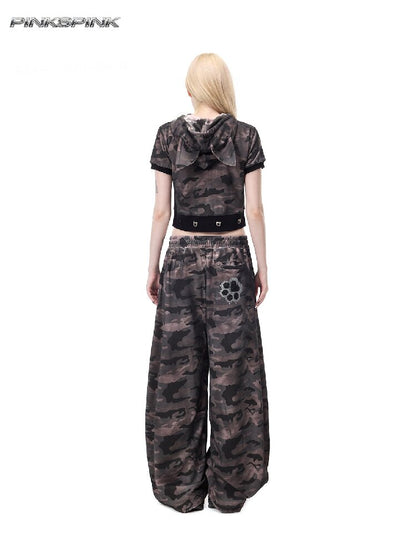 Rhinestone Camo Riveted Sweatpants【s0000017727】
