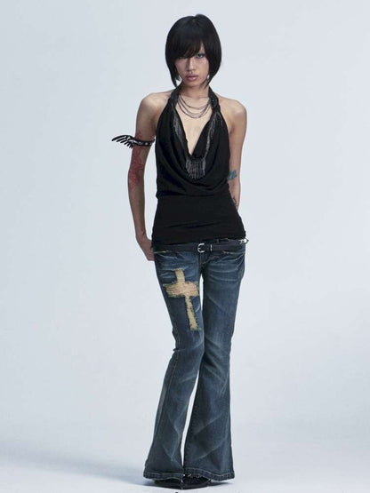 Slim Wash Distressed Bell Bottom【s0000014661】