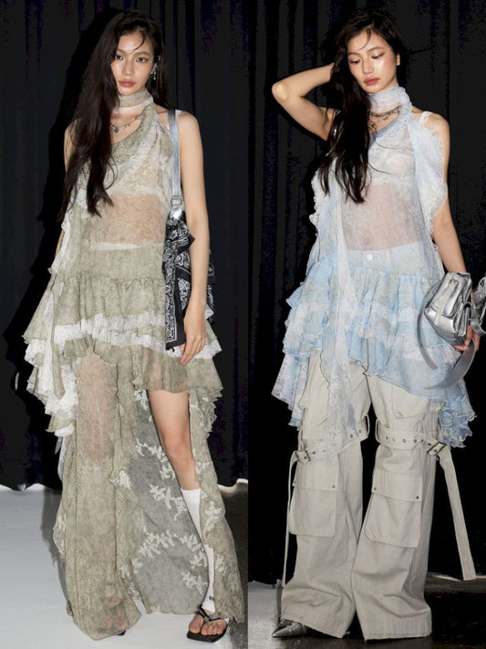 Embroidery Two Piece Neck Vest Dress【s0000013213】