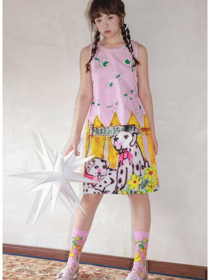Little Flower Cotton Printed Sleeveless Dress【s0000013335】