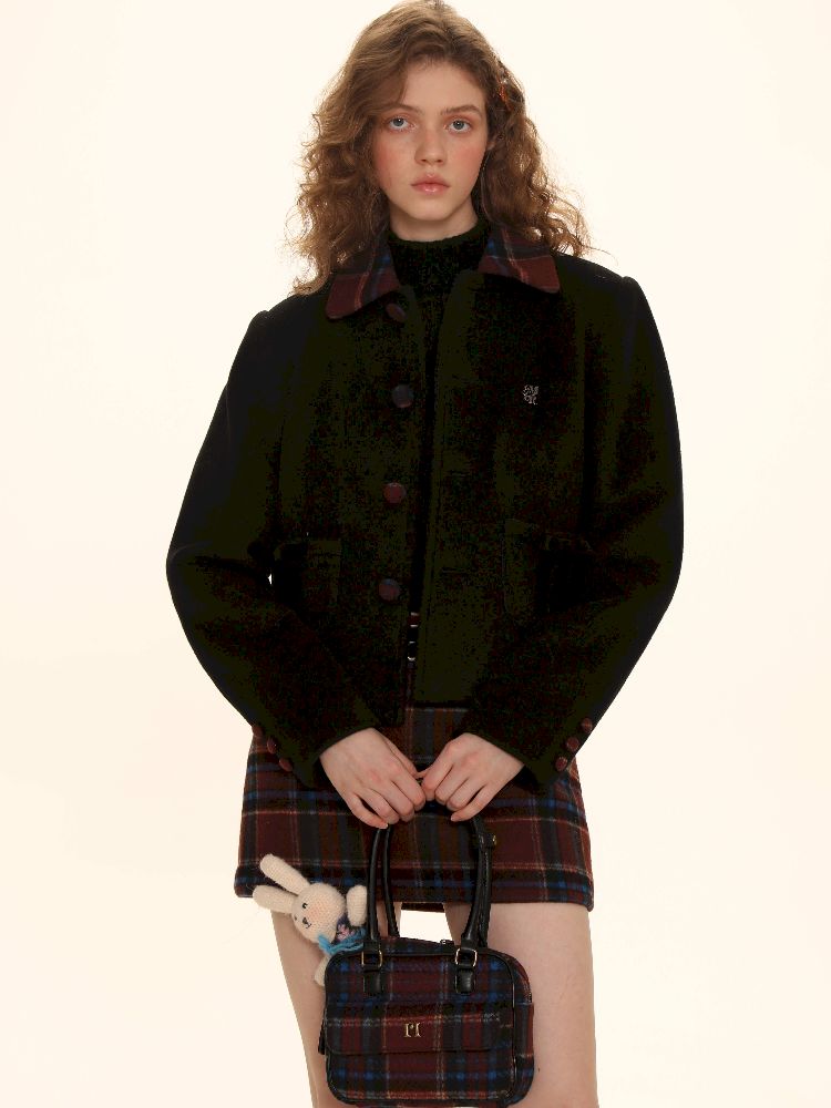 Plaid Worsted Wool Velvet Bow Tie Lapel Suit【s0000005983】