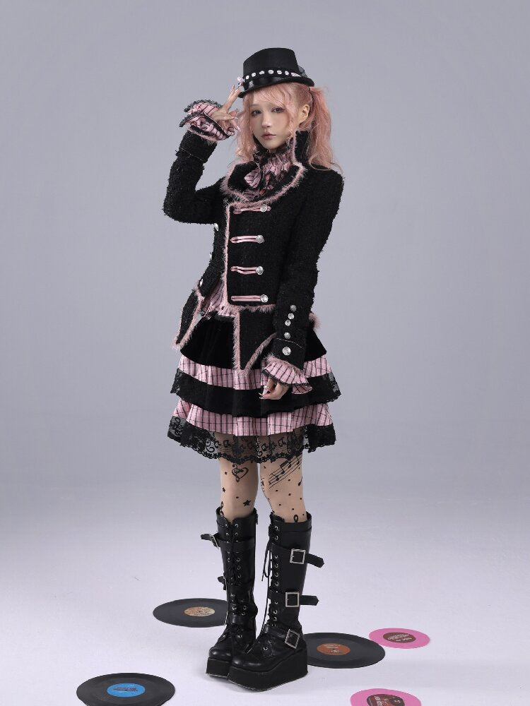 Pink Black Check Bow Flared Shirt【s0000016221】
