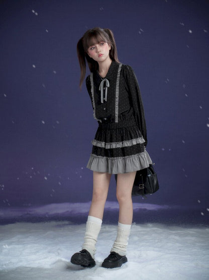 Dark Gray Polka Dot Shirt Dress【s0000015447】