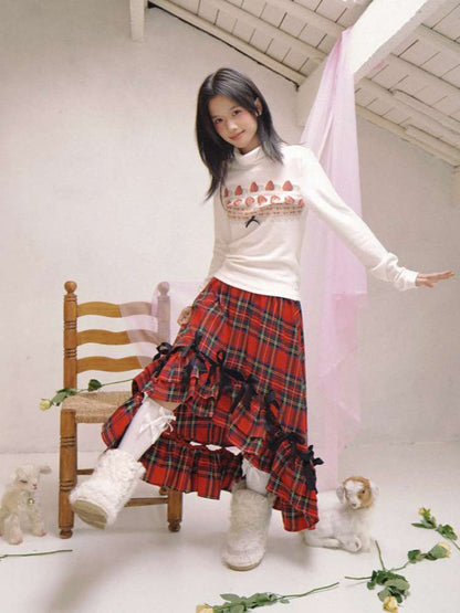 Strawberry Cake Print High-Neck T-Shirt【s0000014530】