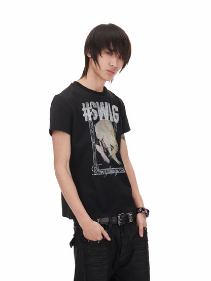 Portrait Diamond Print Crew Tee【s0000018217】