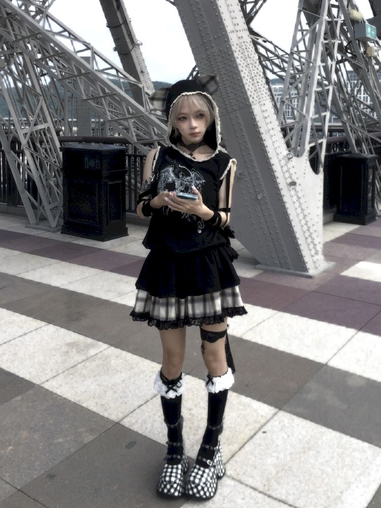 Cat Ear Hooded Skull Print Loose Dress【s0000012436】