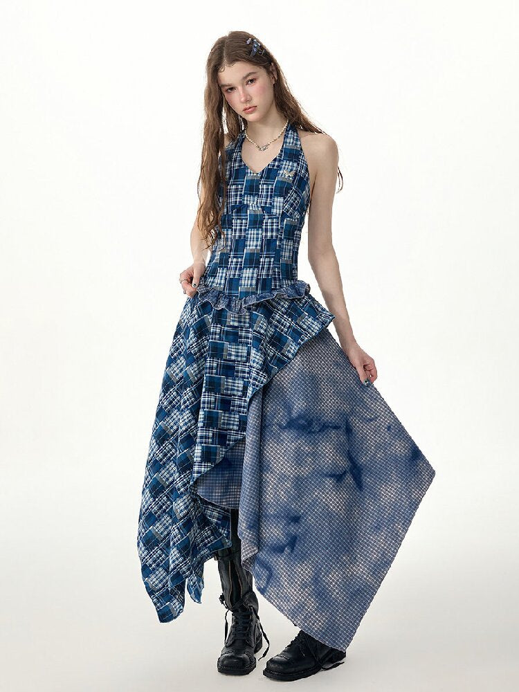 Patchwork Halter Irregular Dress【s0000017301】