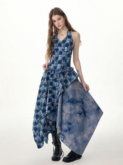 Patchwork Halter Irregular Dress【s0000017301】