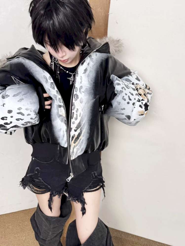 Gradient Cotton Hooded Leopard Jacket【s0000014863】