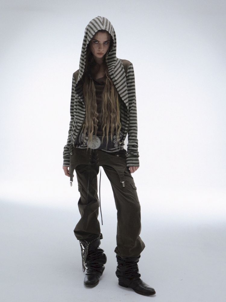 Patchwork Striped Hooded Pullover【s0000013900】