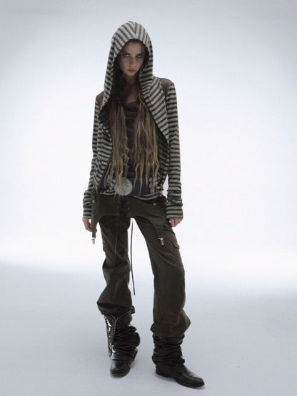 Patchwork Striped Hooded Pullover【s0000013900】