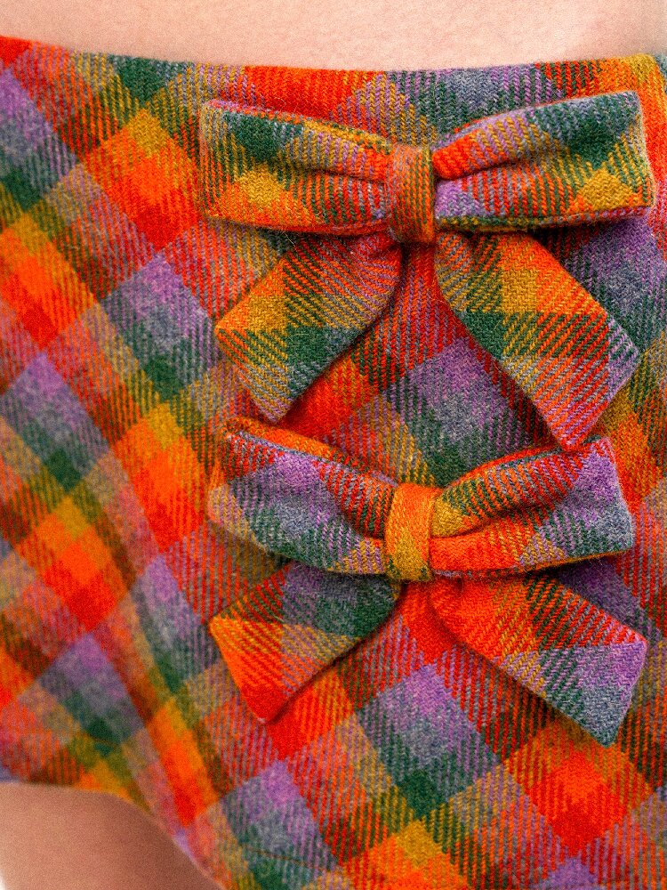 Pure Wool Colored Check Bow Skirt【s0000016089】