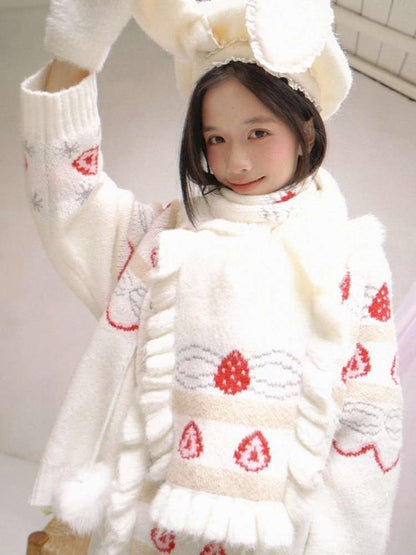 Cream Strawberry Cake Jacquard Scarf【s0000014526】
