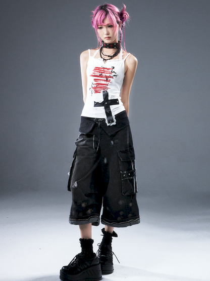 Denim Ripped Knee-Length Pants【s0000012942】