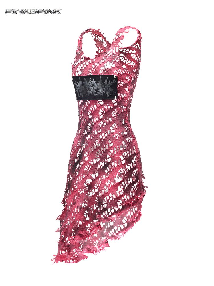 Riveted Applique Mesh Irregular Dress【s0000017715】