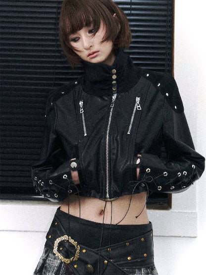 Punk Stacked Collar Slim Leather Jacket【s0000015967】