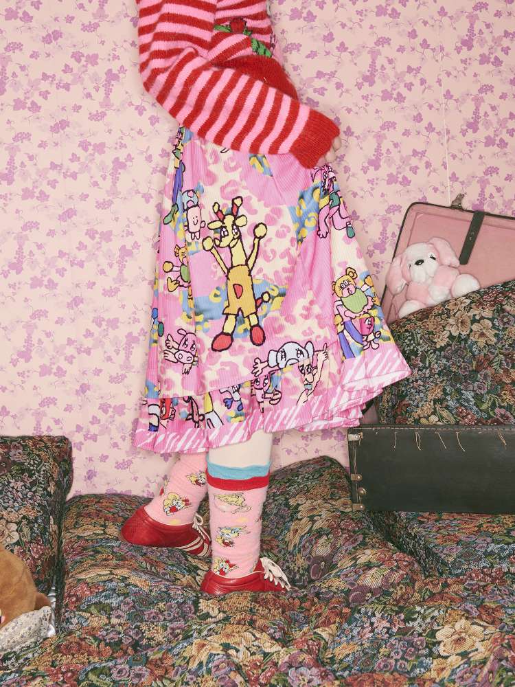Pink Animal Illustration Skirt【s0000015372】