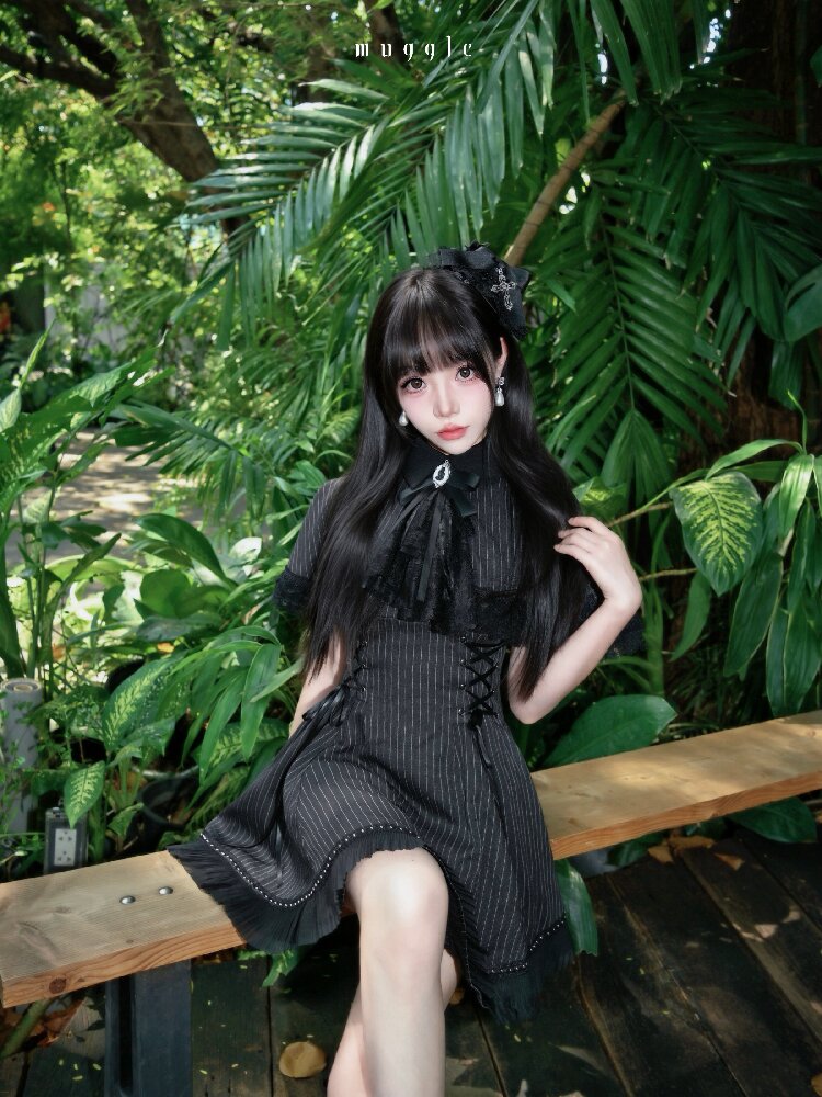 French Striped Cape A-Line Dress【s0000016938】