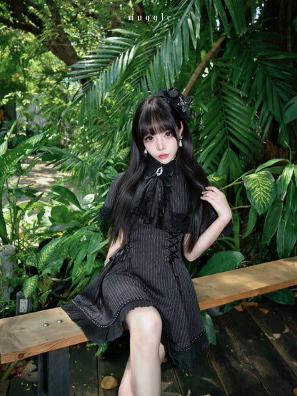 French Striped Cape A-Line Dress【s0000016938】