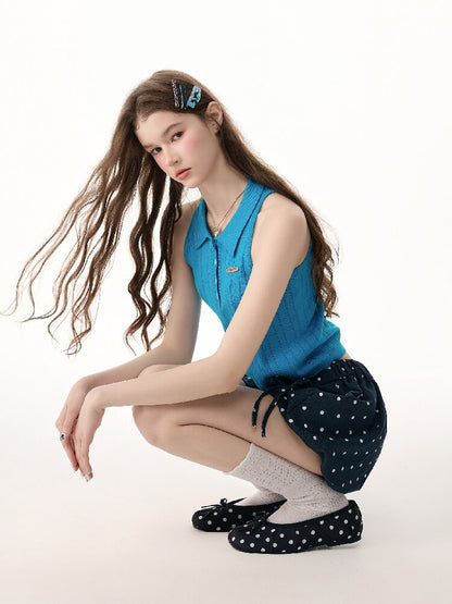 Bubble Halter Polo Knit Tank Top【s0000017256】