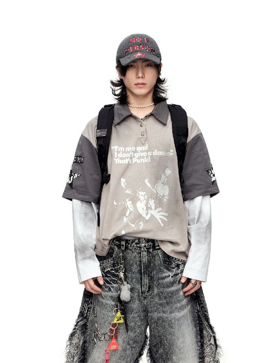 Fake Two Piece Spliced Long Sleeve T-Shirt【s0000011691】