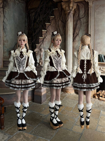 Bone Print Velvet Lace Corset Vest【s0000015613】