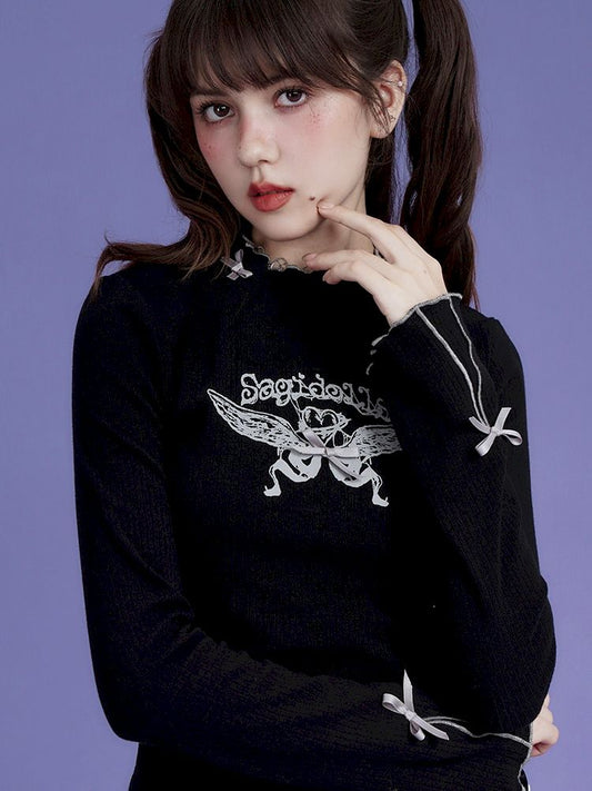 Half High Neck Printed Knit Bottom Shirt【s0000005036】