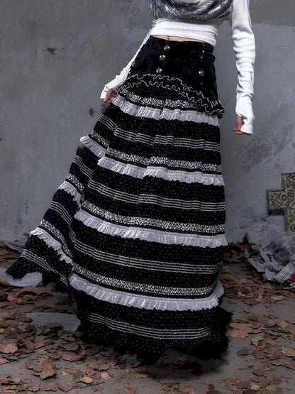 Patchwork Gathered A-Line Skirt【s0000014461】