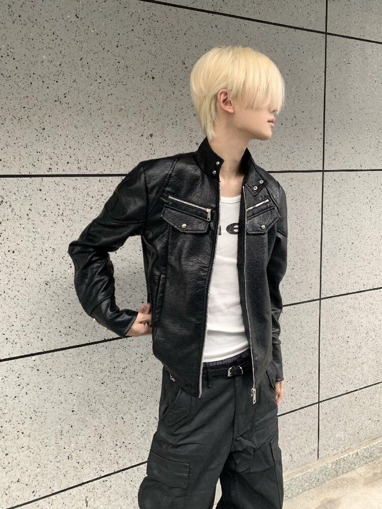 Armor Stand Collar Leather Zip Jacket【s0000018199】