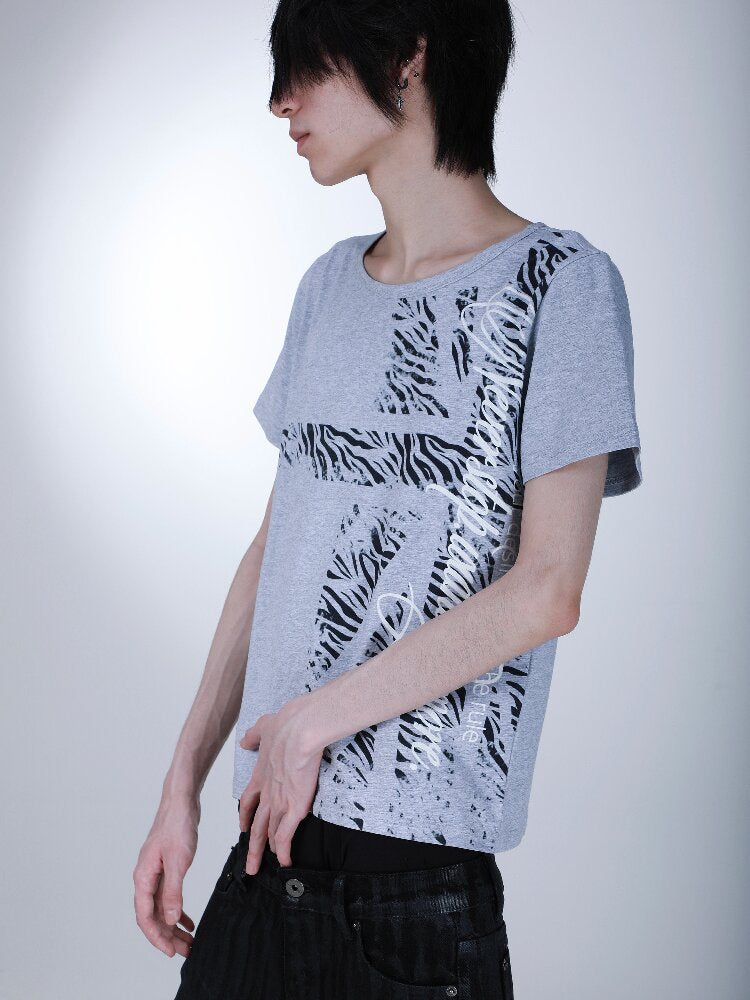 Beige Zebra Print Slim T-shirt【s0000016629】