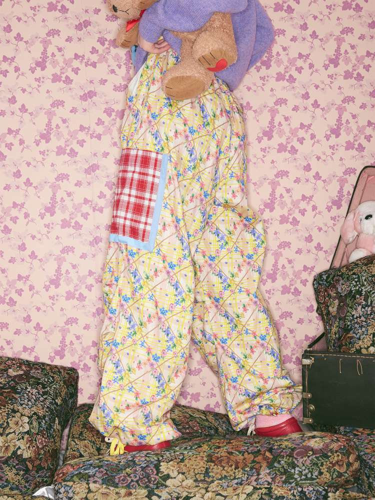 Yellow Floral Plaid Umbrella Pants【s0000015371】