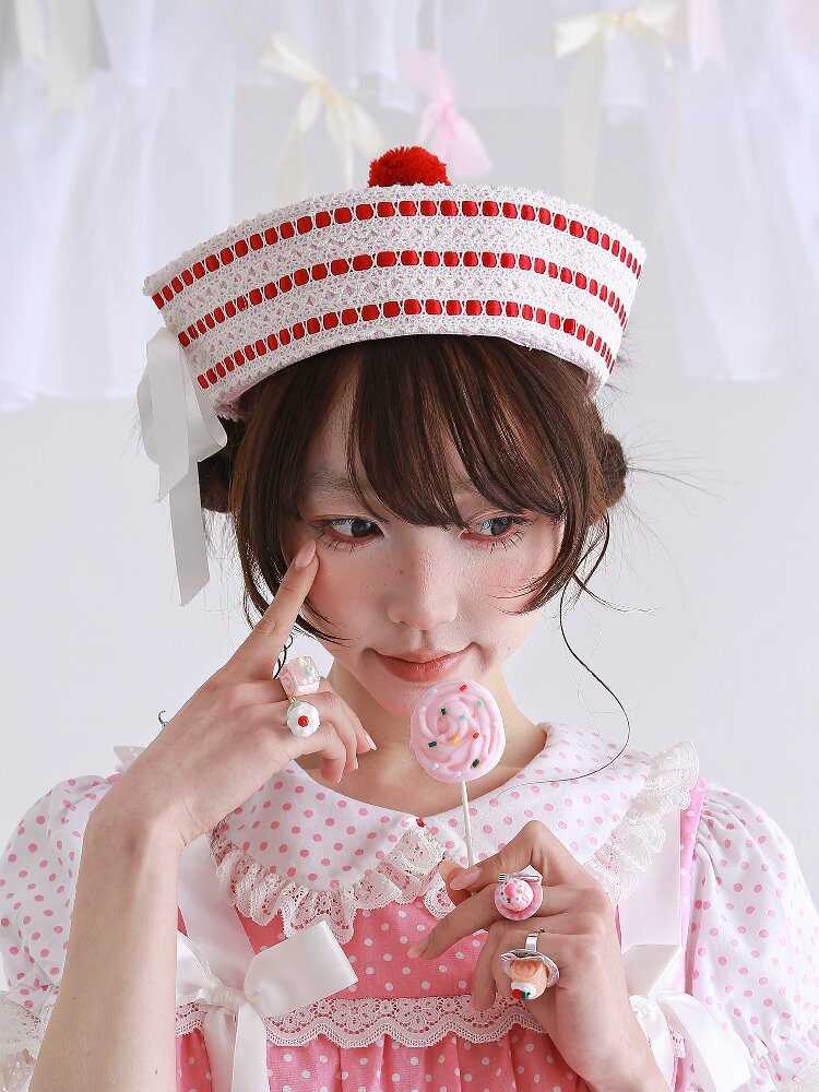 Pink Striped Navy Lolita Hat【s0000016557】