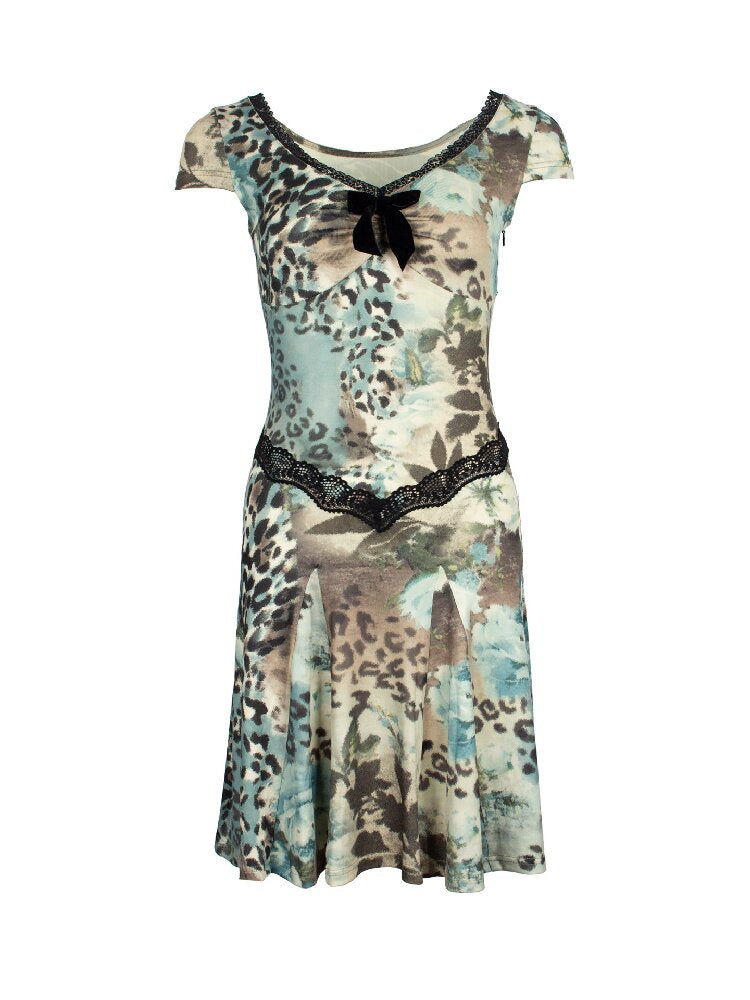 Vintage Leopard Floral Lace Dress【s0000018098】
