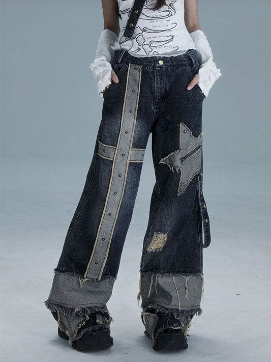 Raw edge studded casual denim pants【s0000013481】