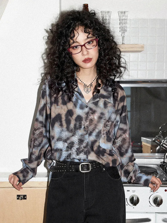 Leopard Print Cuban Collar Long-Sleeve Shirt【s0000013988】