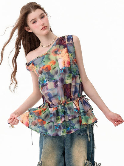Summer Ruffle Oil Painting Vest【s0000017748】