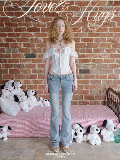 Brushed Embroidery Flared Jeans【s0000016924】
