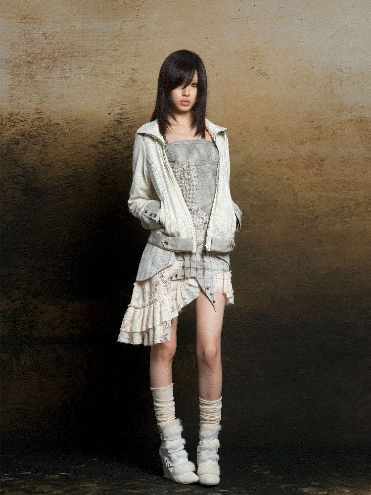 Skeleton Patchwork PU Sweatshirt 【s0000011803】