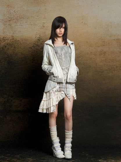 Skeleton Patchwork PU Sweatshirt 【s0000011803】