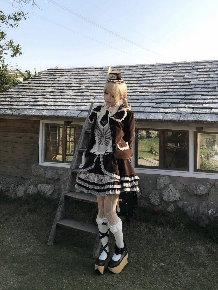 Vintage Brown Velvet Lace Blazer【s0000015616】