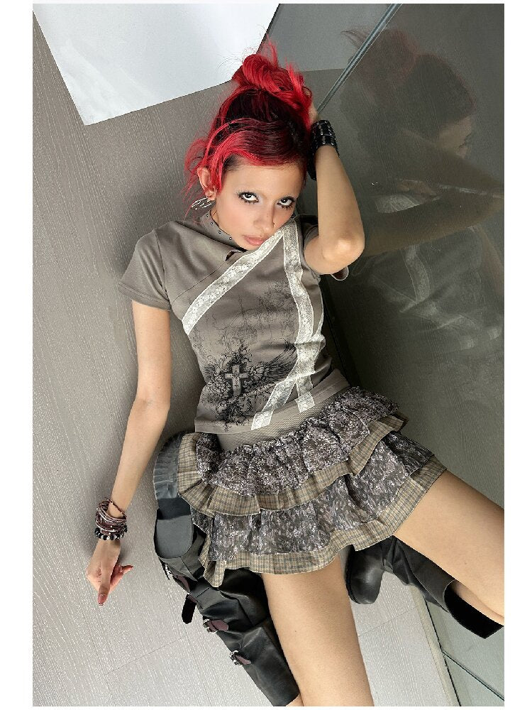 Graffiti Lace Checkered Skirt【s0000018065】