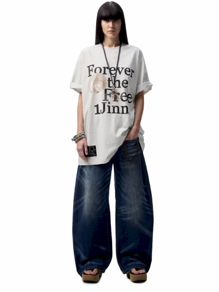 Floral letter print oversize big t-shirt【s0000012400】