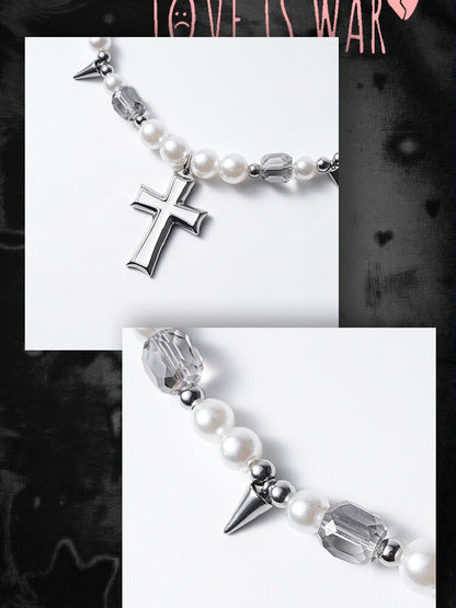 Rivet Cross Pearl Heavy Necklace【s0000018978】