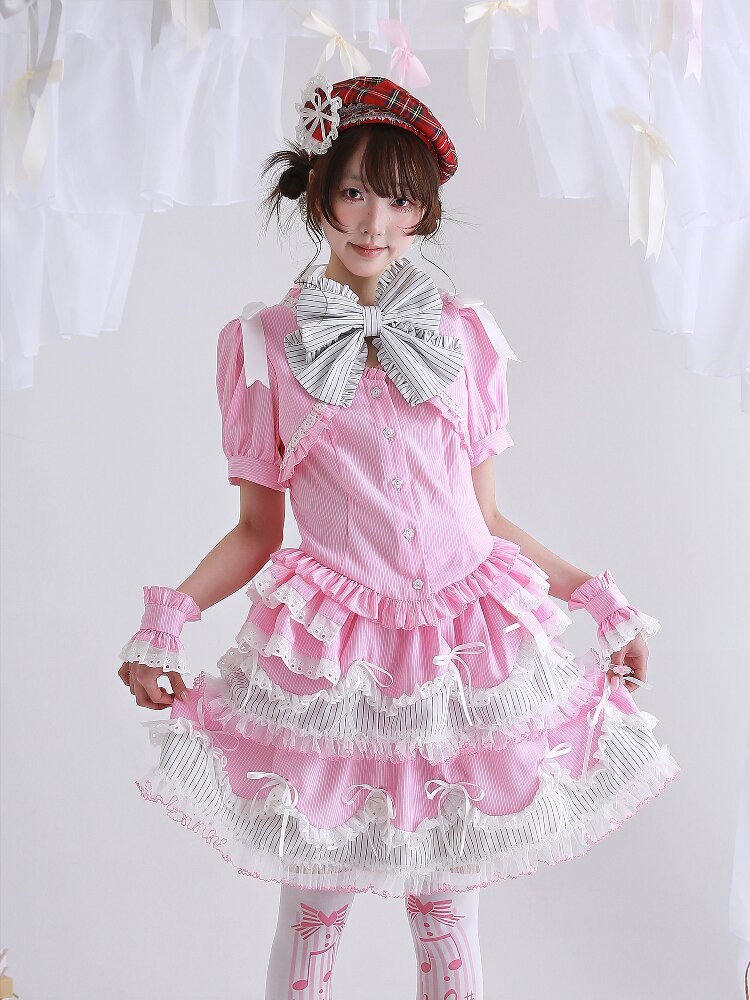 Pink Striped Lolita Shirt Top【s0000016559】