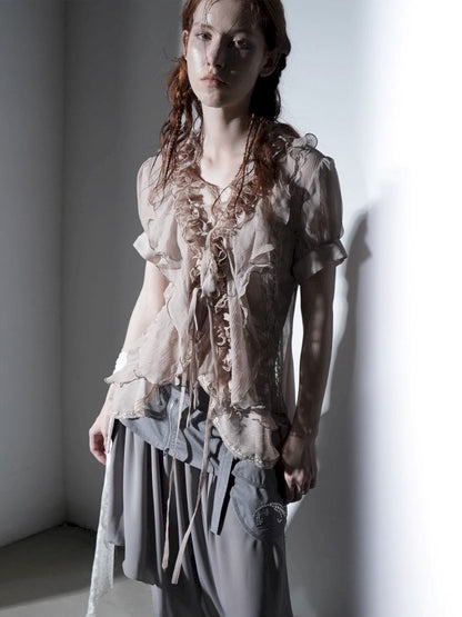 Multi-Layer Ruffled Irregular Hem “Jellyfish” Shirt【s0000012831】