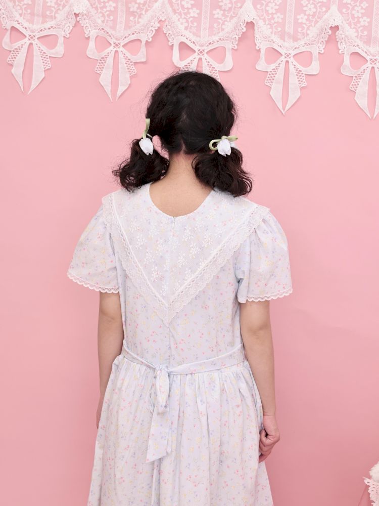 Lace Navy Neck Blue Dress【s0000013495】