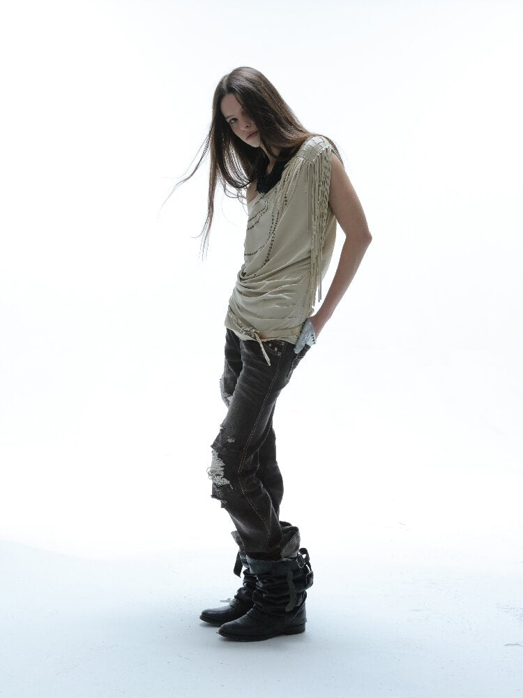 Fringe Shirred Diamond T-Shirt【s0000016568】