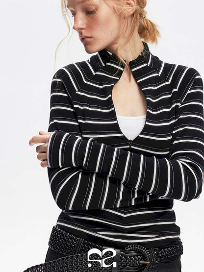 Vintage Striped Slim Knit Top【s0000015059】